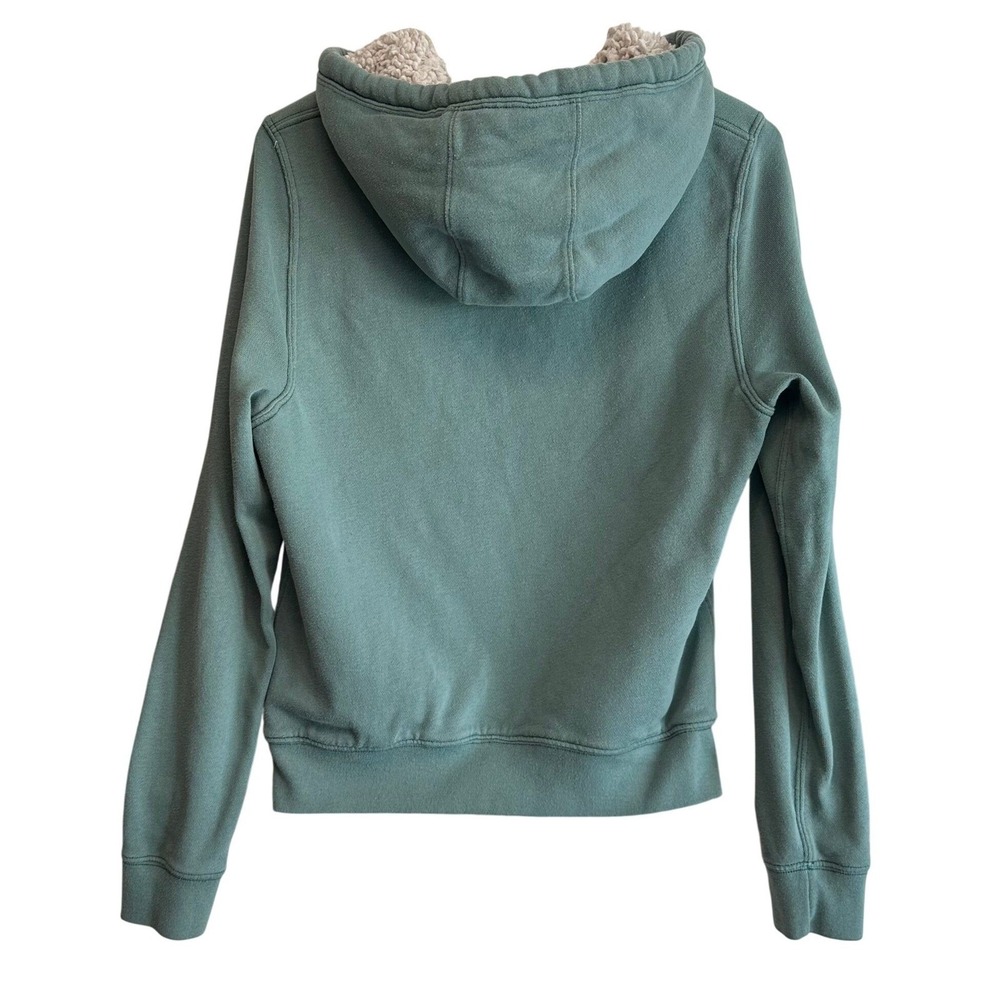 VTG Y2K Abercrombie Sherpa Lined Hoodie Full‎ Zip Teal Spellout Women's M Rare - Picture 2 of 11